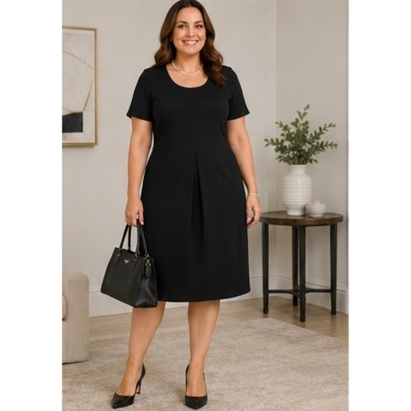 Talbots Dresses & Skirts - Talbots Woman 22W Black Sheath Dress Plus Size Pleated Career Work Midi Dress